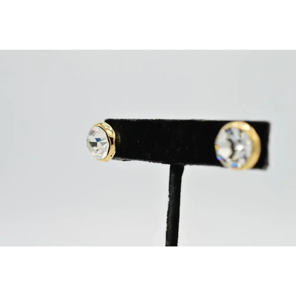 Vintage Rhinestone Crystal Stud Earrings Sparkling Clear Pierced Post 1980s BinC - Picture 4 of 8